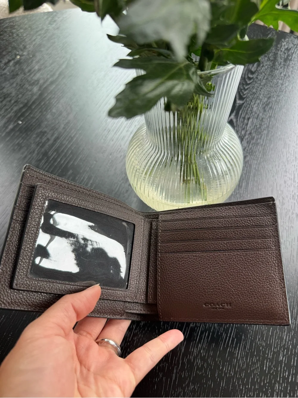 Coach Brown Pebbled Leather Bi-Fold Card & Key Holder